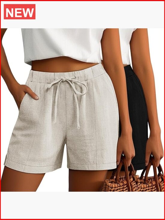 Other - Linen Drawstring Shorts with Split Side and Pockets